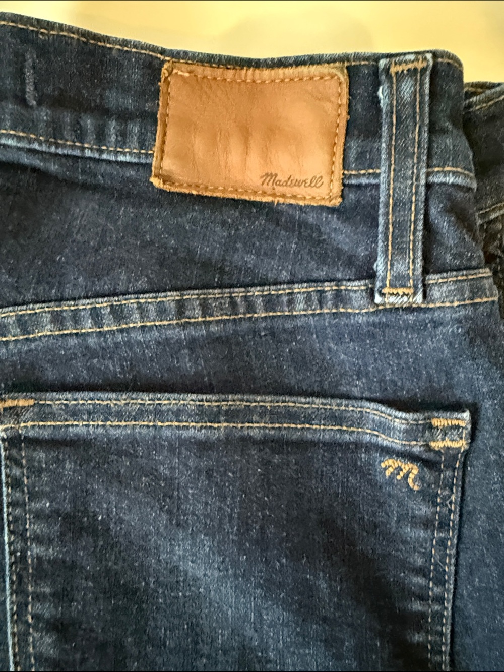 Madewell Men's Indigo Slim Straight Jeans with Tan Leather Patch